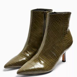 Topshop Khaki Crocodile Skin Pointed Boots Size 11